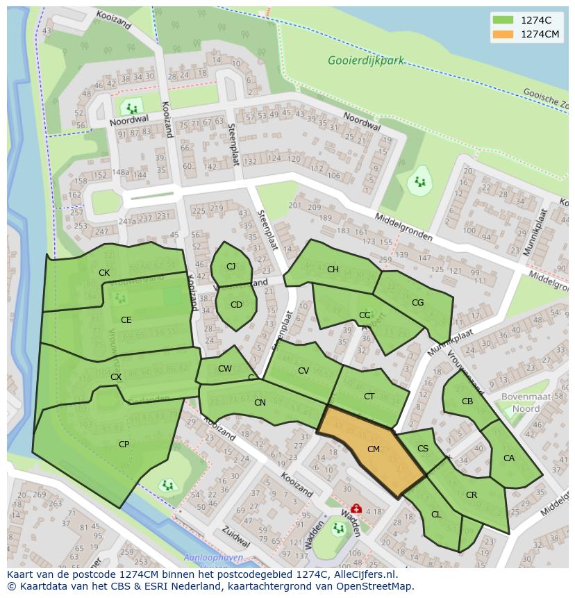 Afbeelding van het postcodegebied 1274 CM op de kaart.