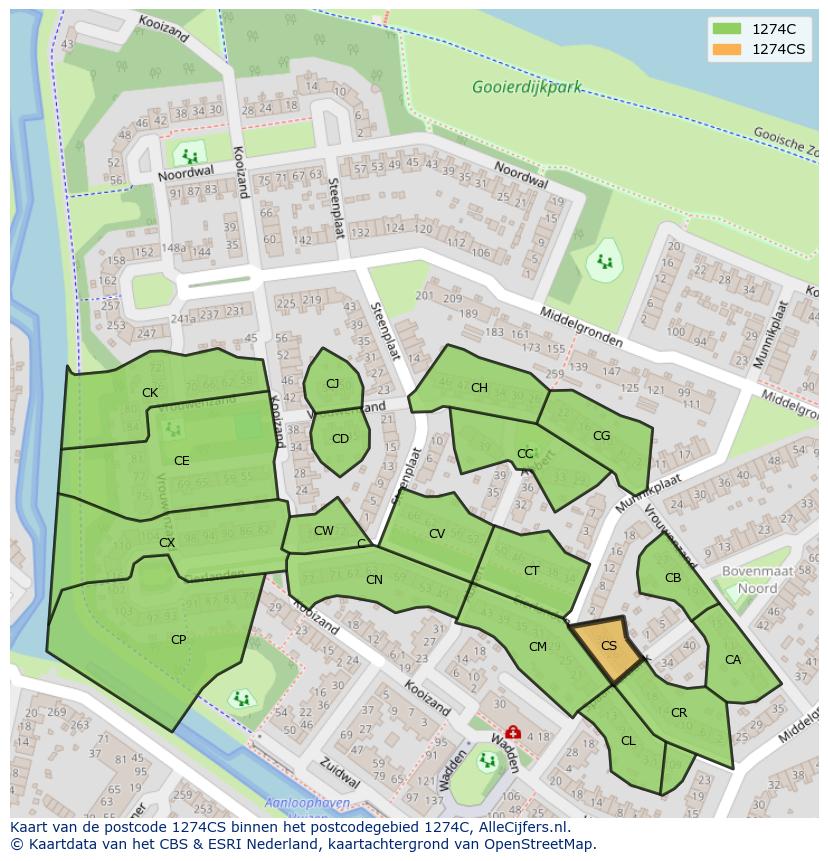 Afbeelding van het postcodegebied 1274 CS op de kaart.
