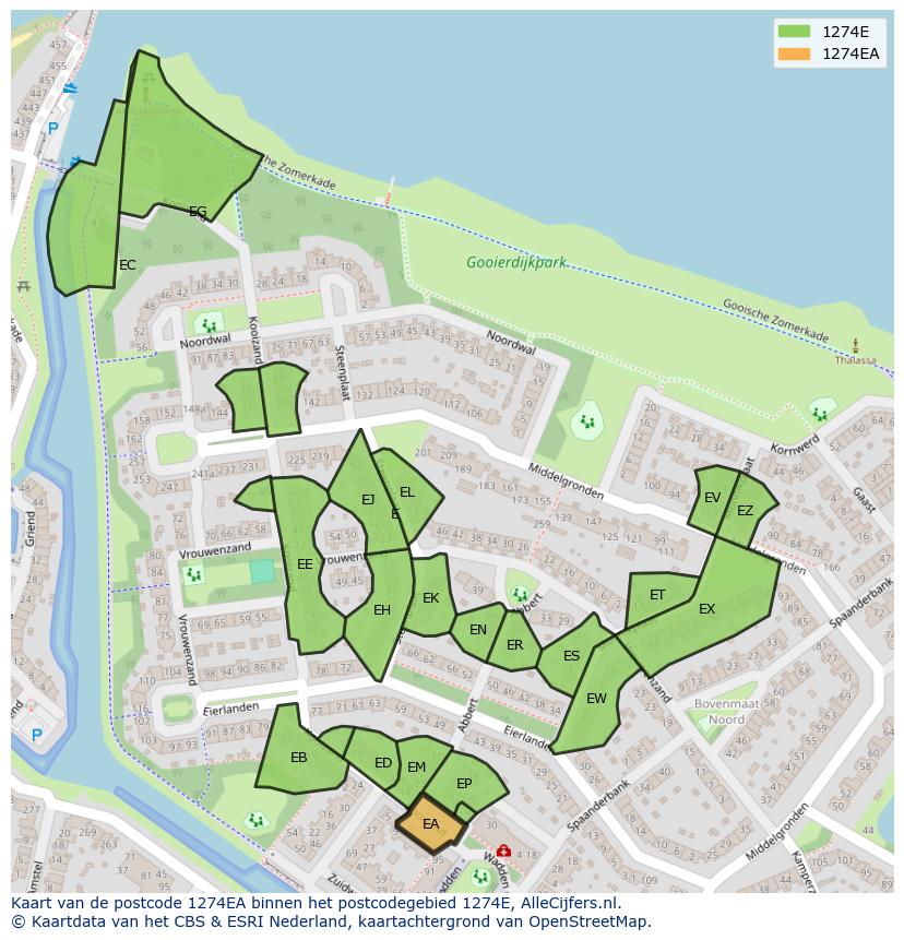 Afbeelding van het postcodegebied 1274 EA op de kaart.