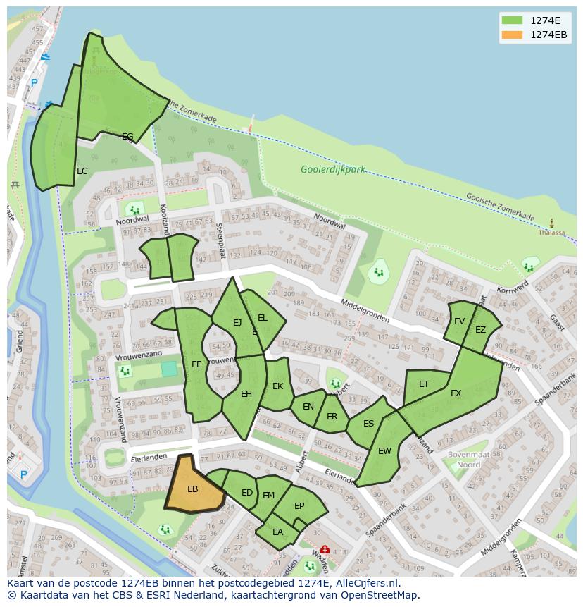 Afbeelding van het postcodegebied 1274 EB op de kaart.