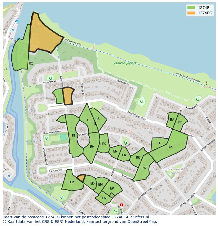 Afbeelding van het postcodegebied 1274 EG op de kaart.