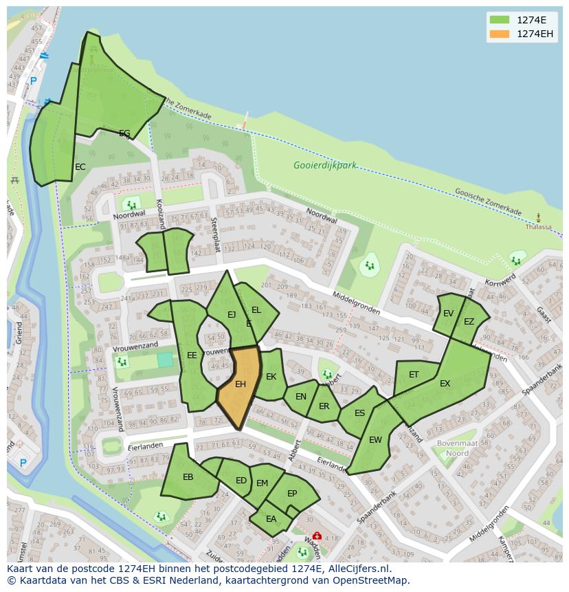 Afbeelding van het postcodegebied 1274 EH op de kaart.