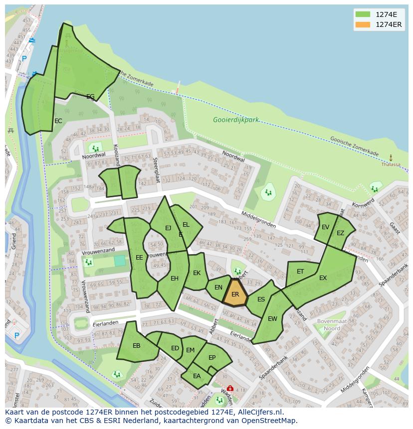 Afbeelding van het postcodegebied 1274 ER op de kaart.