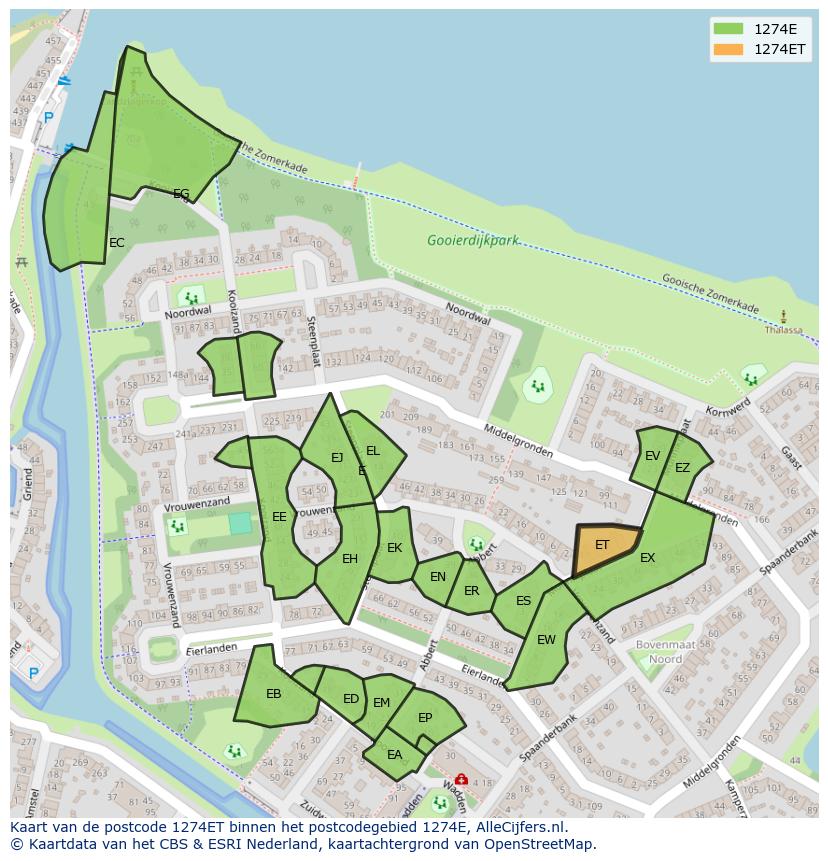 Afbeelding van het postcodegebied 1274 ET op de kaart.