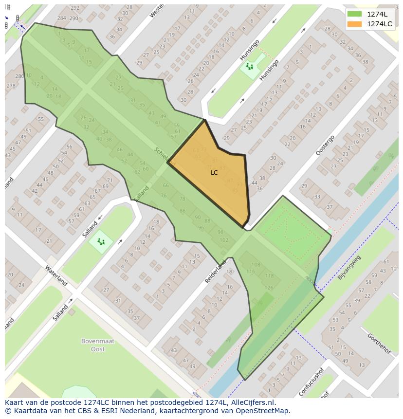 Afbeelding van het postcodegebied 1274 LC op de kaart.