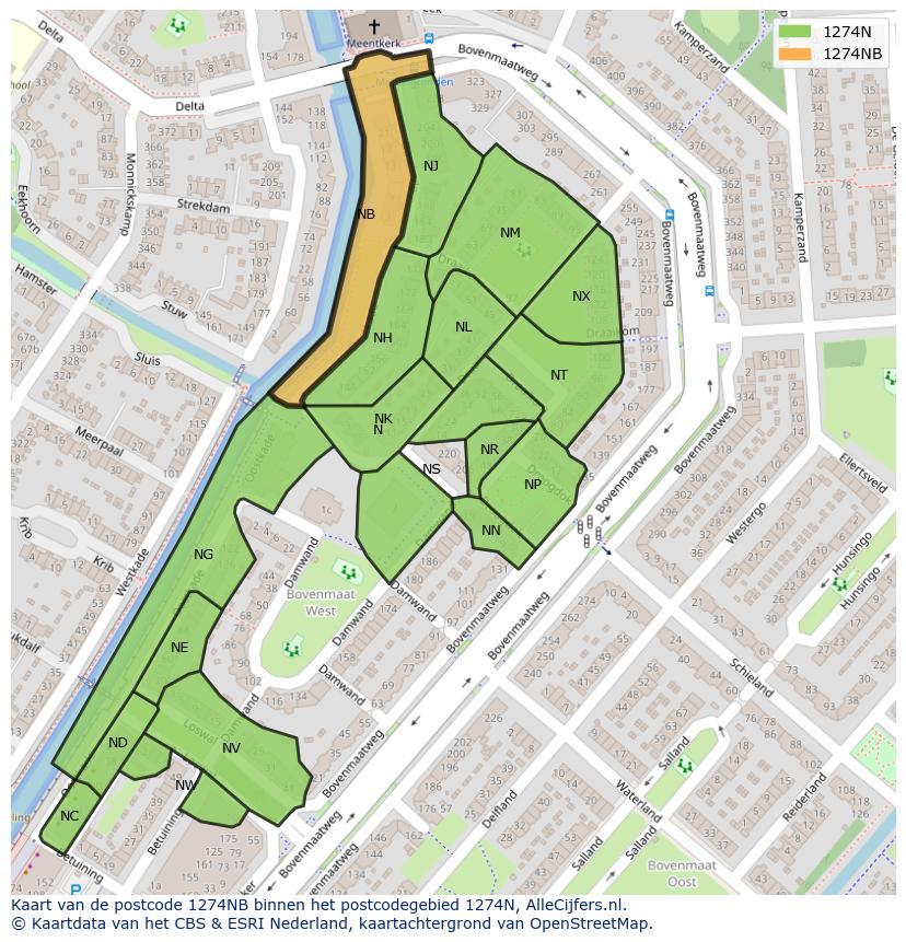Afbeelding van het postcodegebied 1274 NB op de kaart.