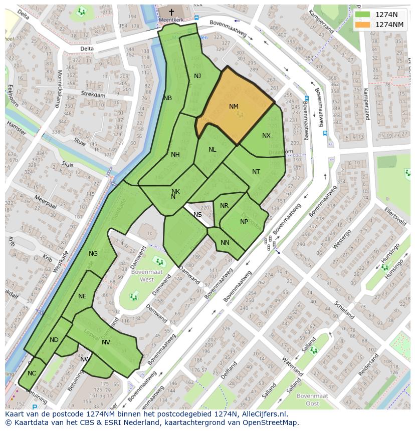 Afbeelding van het postcodegebied 1274 NM op de kaart.
