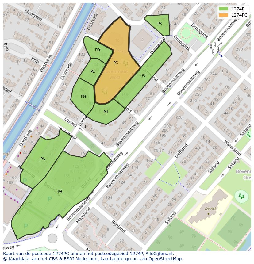 Afbeelding van het postcodegebied 1274 PC op de kaart.