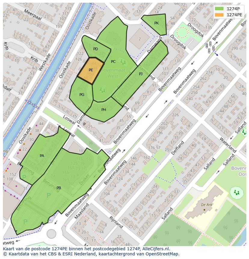 Afbeelding van het postcodegebied 1274 PE op de kaart.