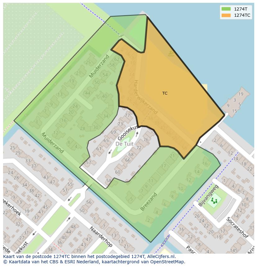 Afbeelding van het postcodegebied 1274 TC op de kaart.