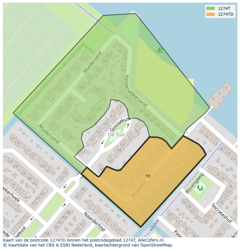 Afbeelding van het postcodegebied 1274 TD op de kaart.