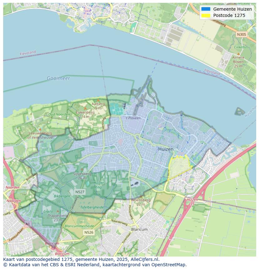 Afbeelding van het postcodegebied 1275 op de kaart.