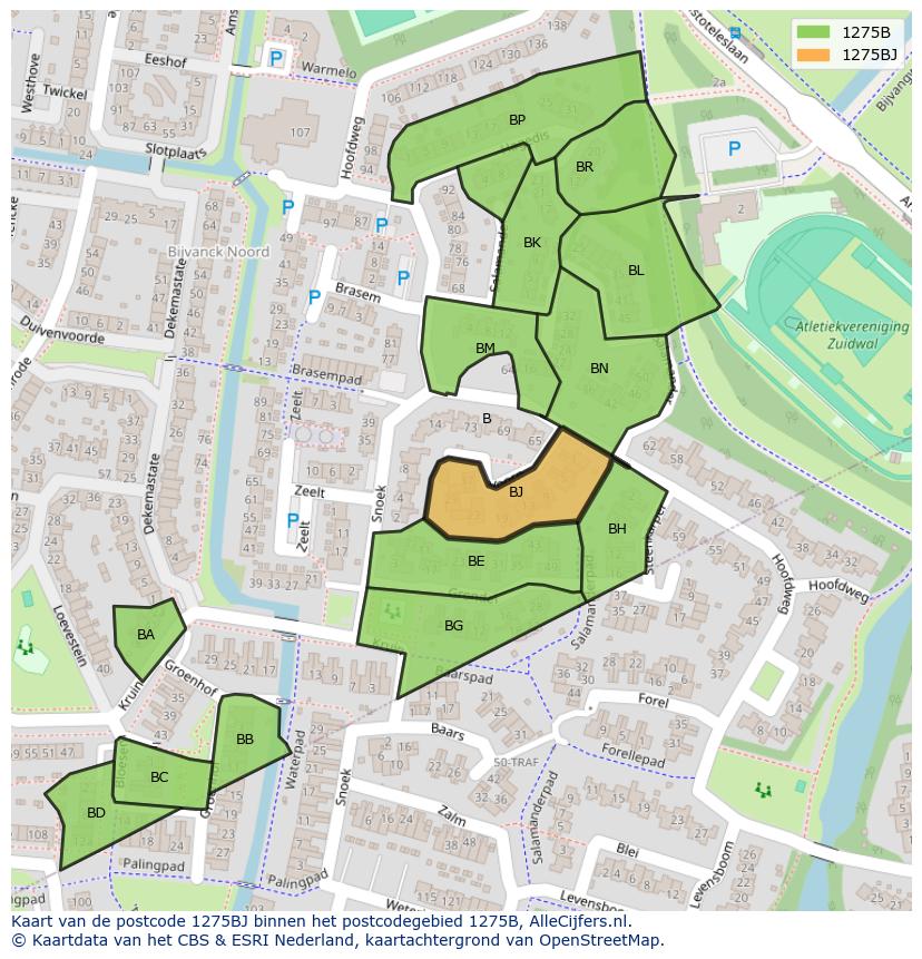 Afbeelding van het postcodegebied 1275 BJ op de kaart.