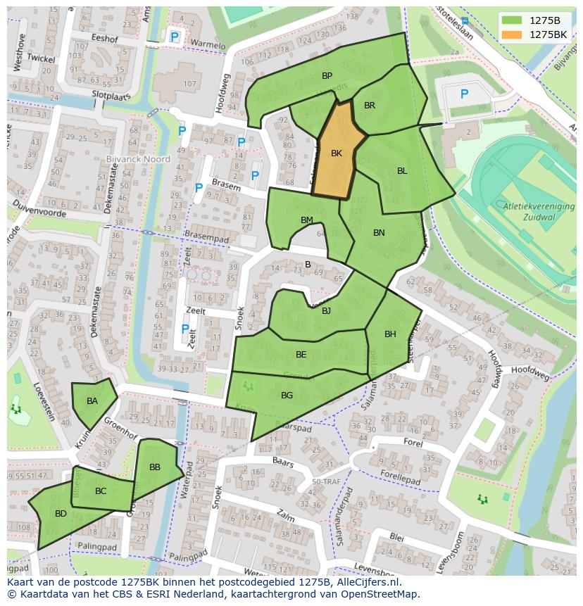 Afbeelding van het postcodegebied 1275 BK op de kaart.