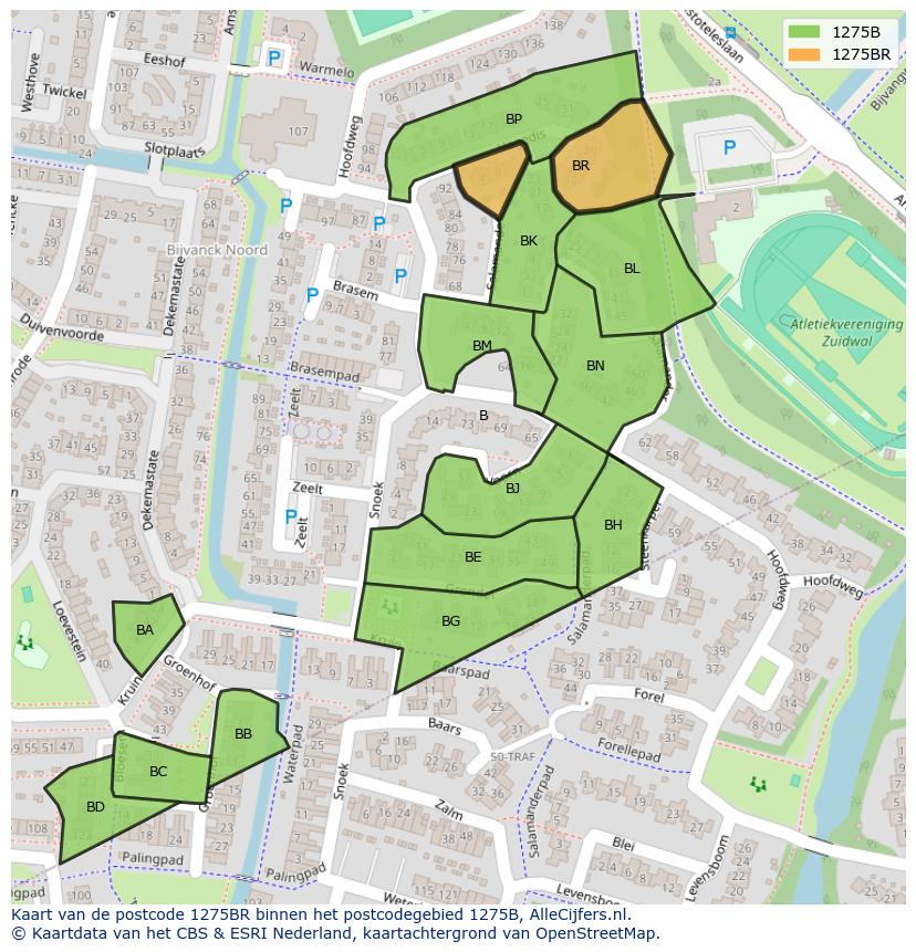 Afbeelding van het postcodegebied 1275 BR op de kaart.