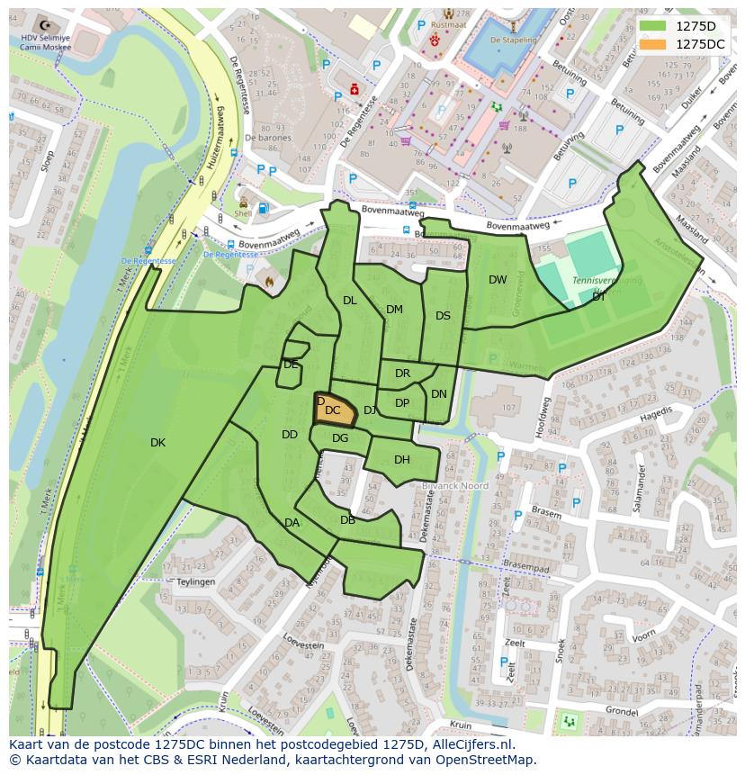Afbeelding van het postcodegebied 1275 DC op de kaart.