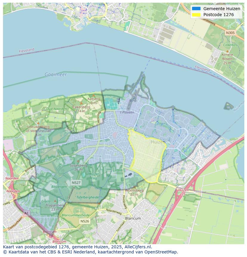 Afbeelding van het postcodegebied 1276 op de kaart.