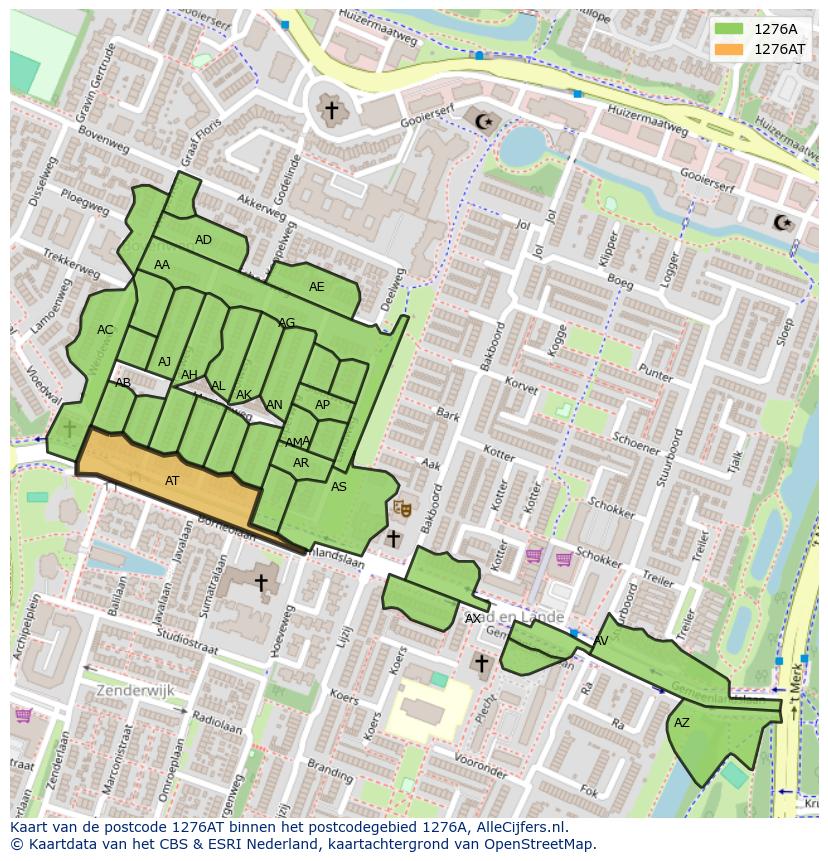 Afbeelding van het postcodegebied 1276 AT op de kaart.