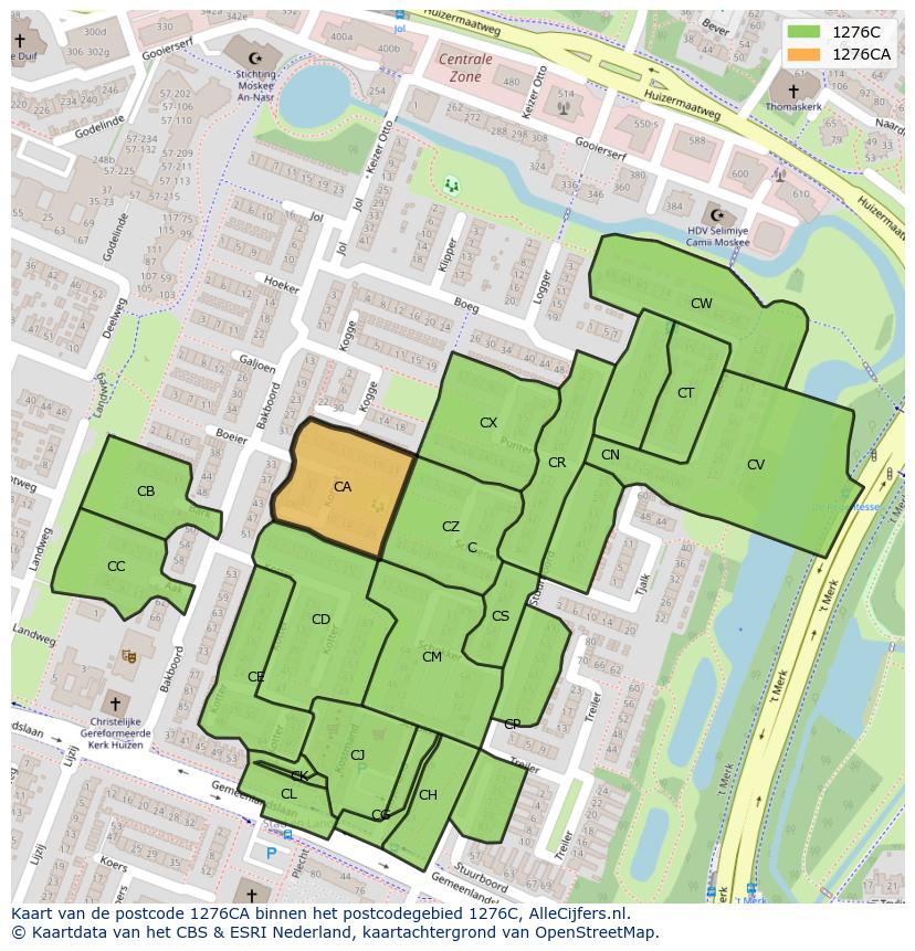Afbeelding van het postcodegebied 1276 CA op de kaart.