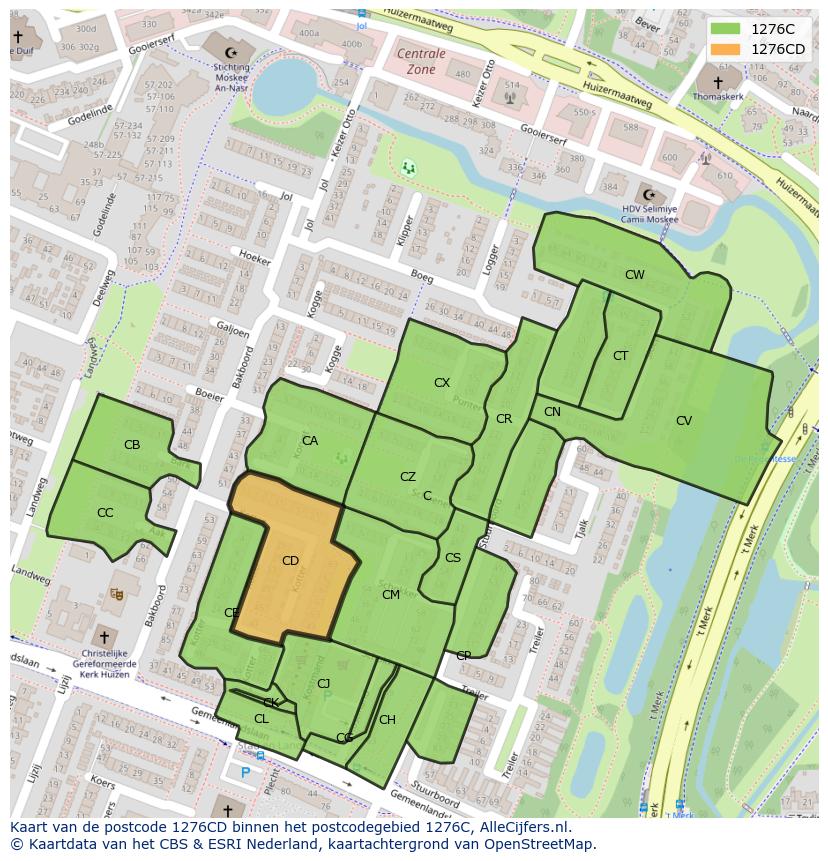Afbeelding van het postcodegebied 1276 CD op de kaart.
