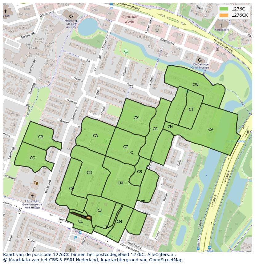 Afbeelding van het postcodegebied 1276 CK op de kaart.