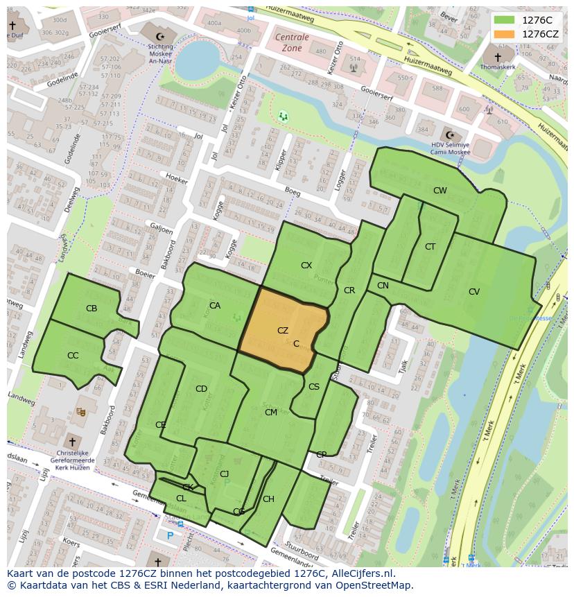 Afbeelding van het postcodegebied 1276 CZ op de kaart.