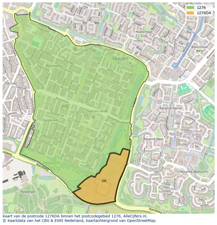 Afbeelding van het postcodegebied 1276 DA op de kaart.
