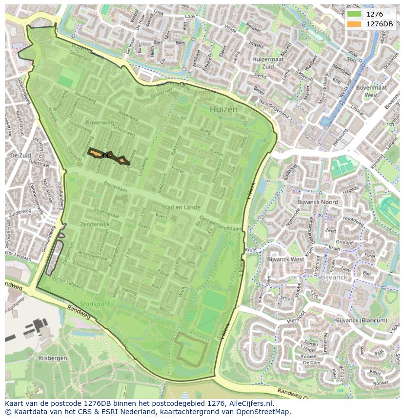 Afbeelding van het postcodegebied 1276 DB op de kaart.