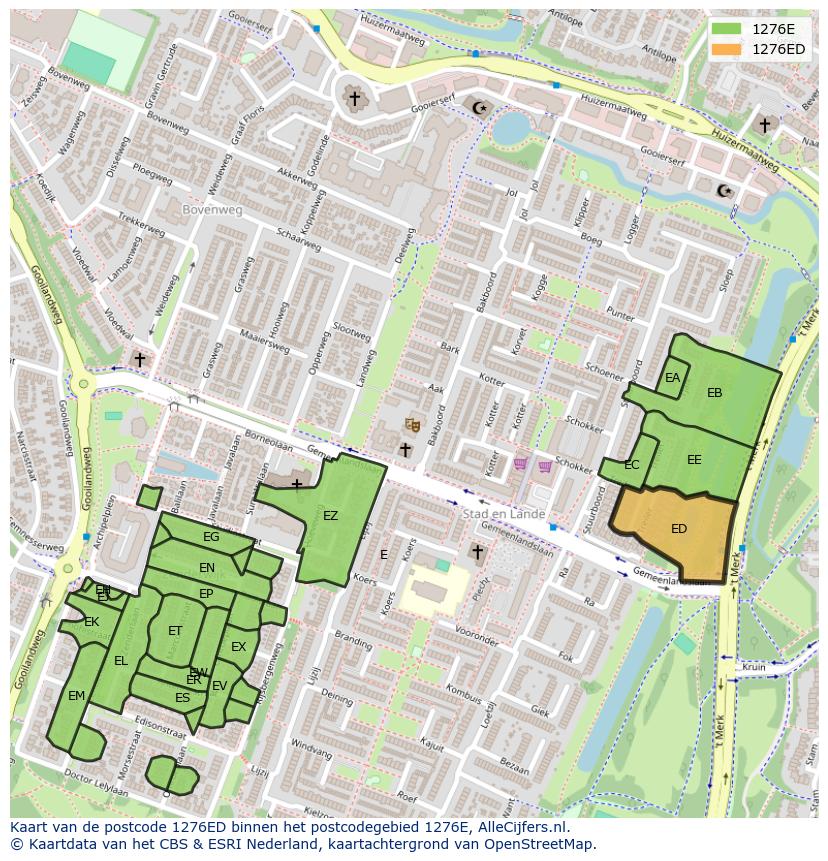 Afbeelding van het postcodegebied 1276 ED op de kaart.