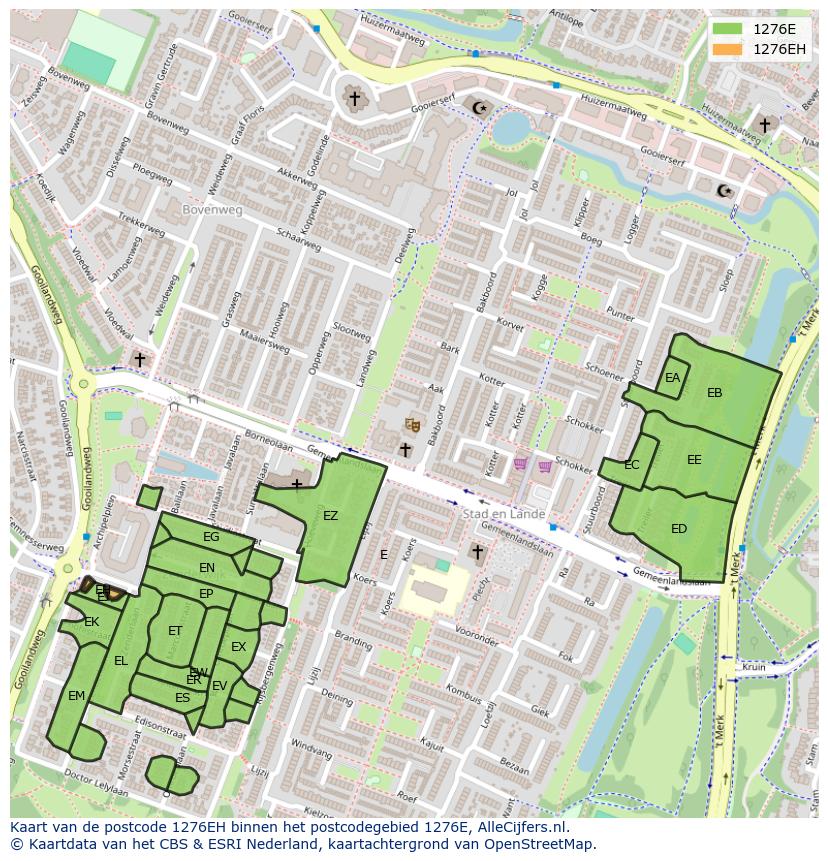 Afbeelding van het postcodegebied 1276 EH op de kaart.