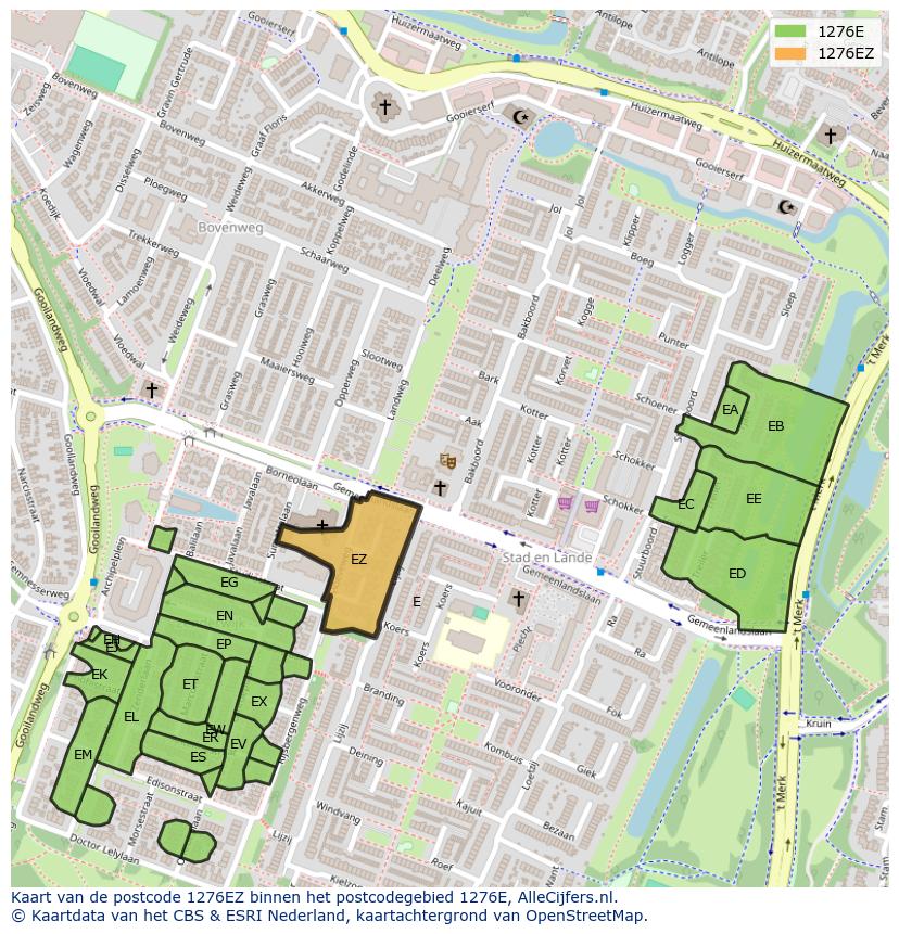 Afbeelding van het postcodegebied 1276 EZ op de kaart.