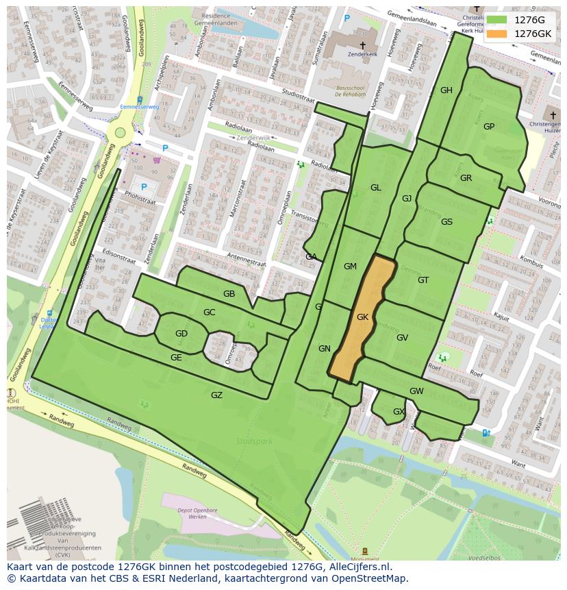 Afbeelding van het postcodegebied 1276 GK op de kaart.