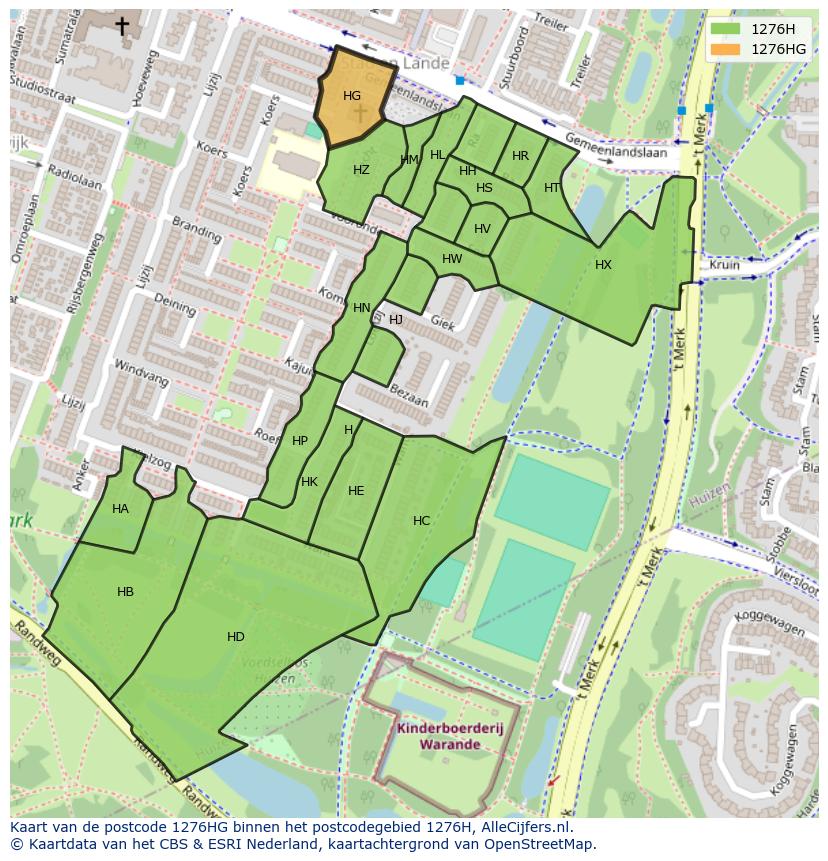 Afbeelding van het postcodegebied 1276 HG op de kaart.