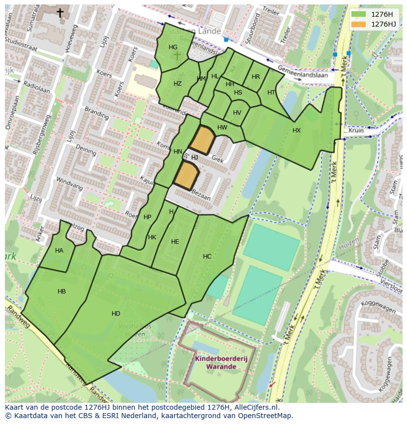 Afbeelding van het postcodegebied 1276 HJ op de kaart.