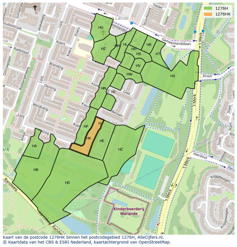 Afbeelding van het postcodegebied 1276 HK op de kaart.