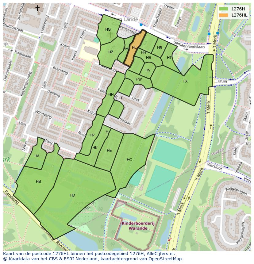 Afbeelding van het postcodegebied 1276 HL op de kaart.
