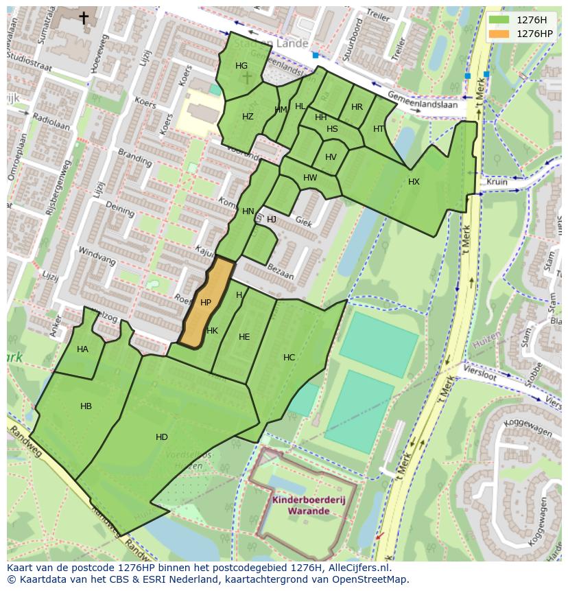 Afbeelding van het postcodegebied 1276 HP op de kaart.