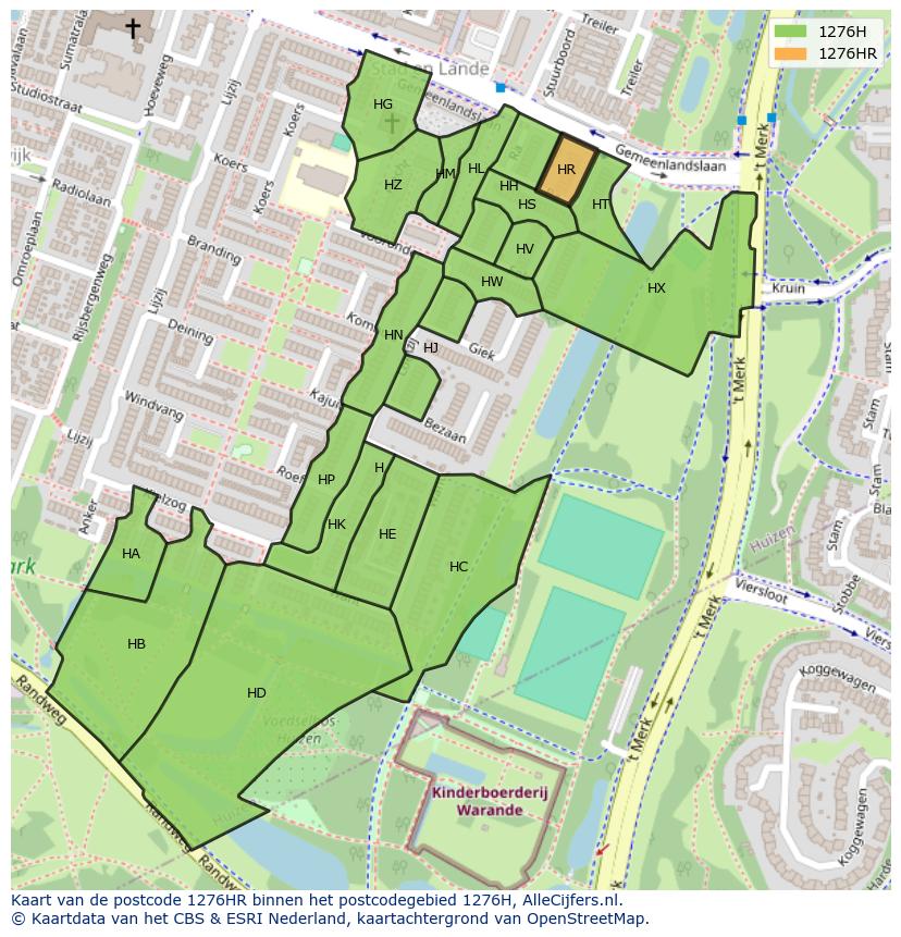 Afbeelding van het postcodegebied 1276 HR op de kaart.