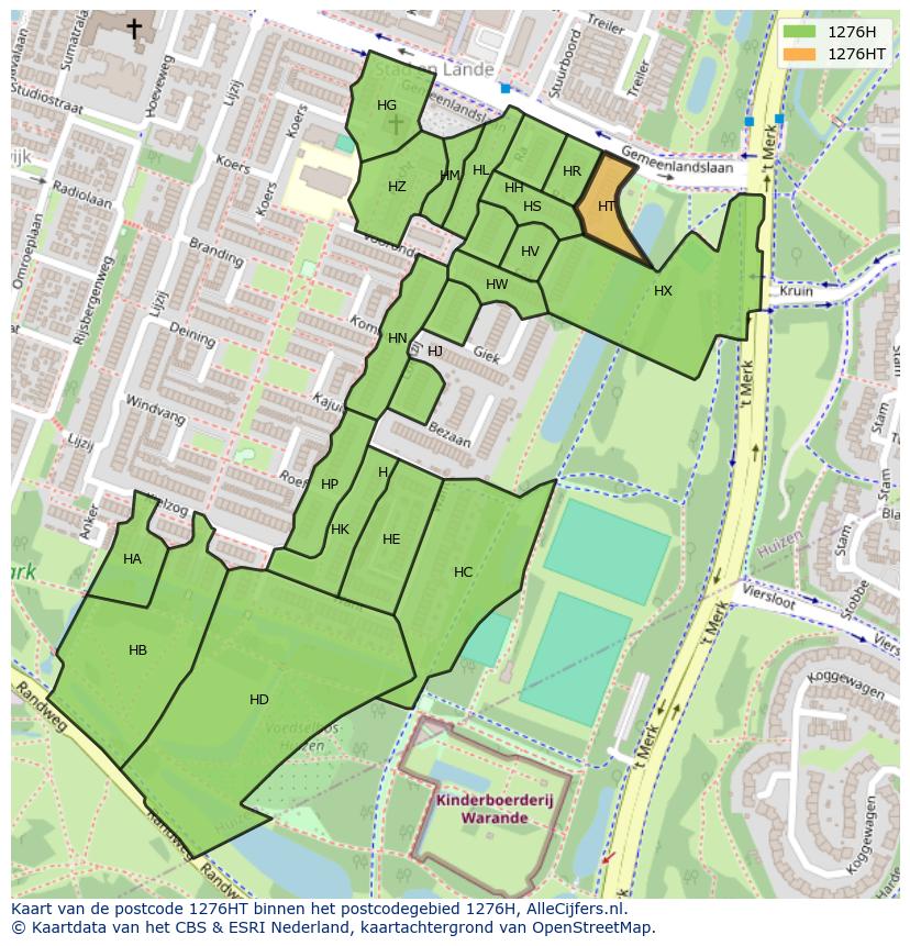Afbeelding van het postcodegebied 1276 HT op de kaart.
