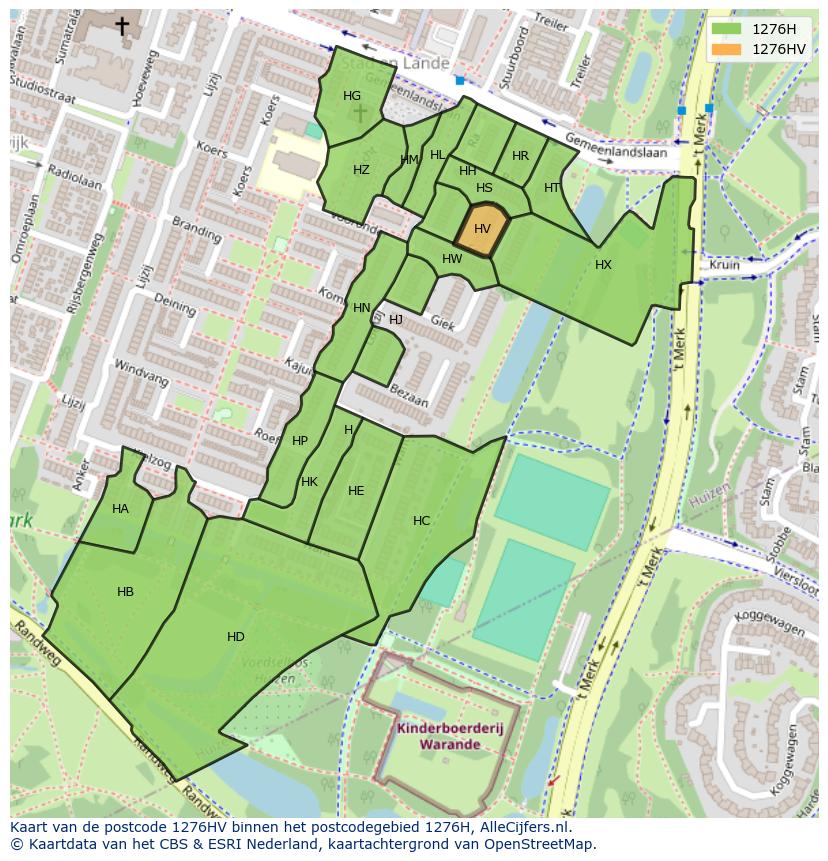 Afbeelding van het postcodegebied 1276 HV op de kaart.