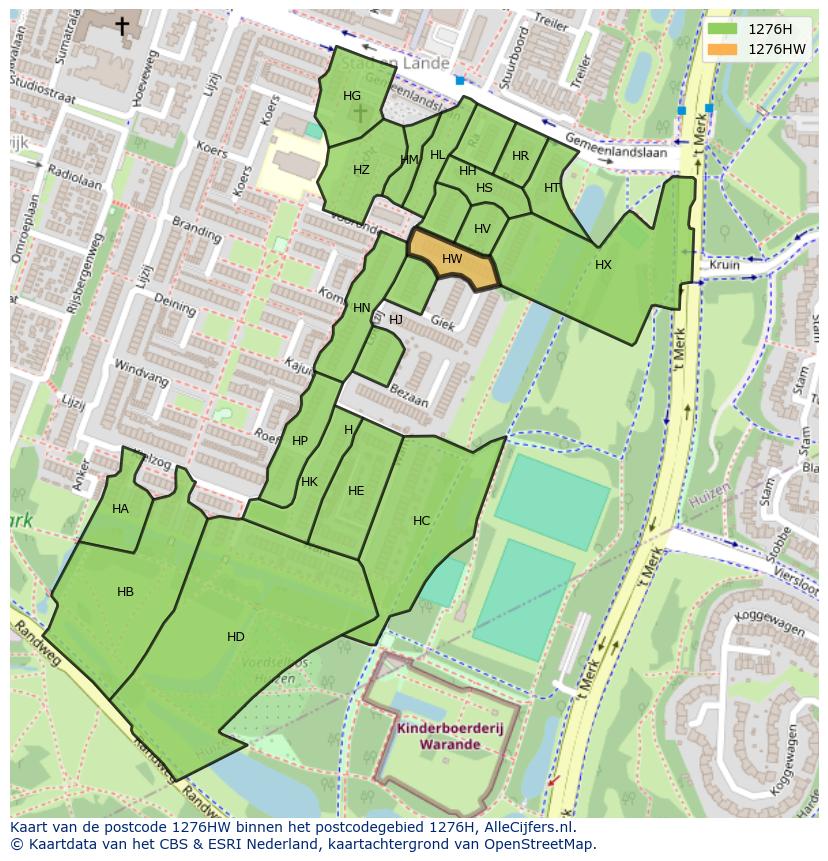 Afbeelding van het postcodegebied 1276 HW op de kaart.
