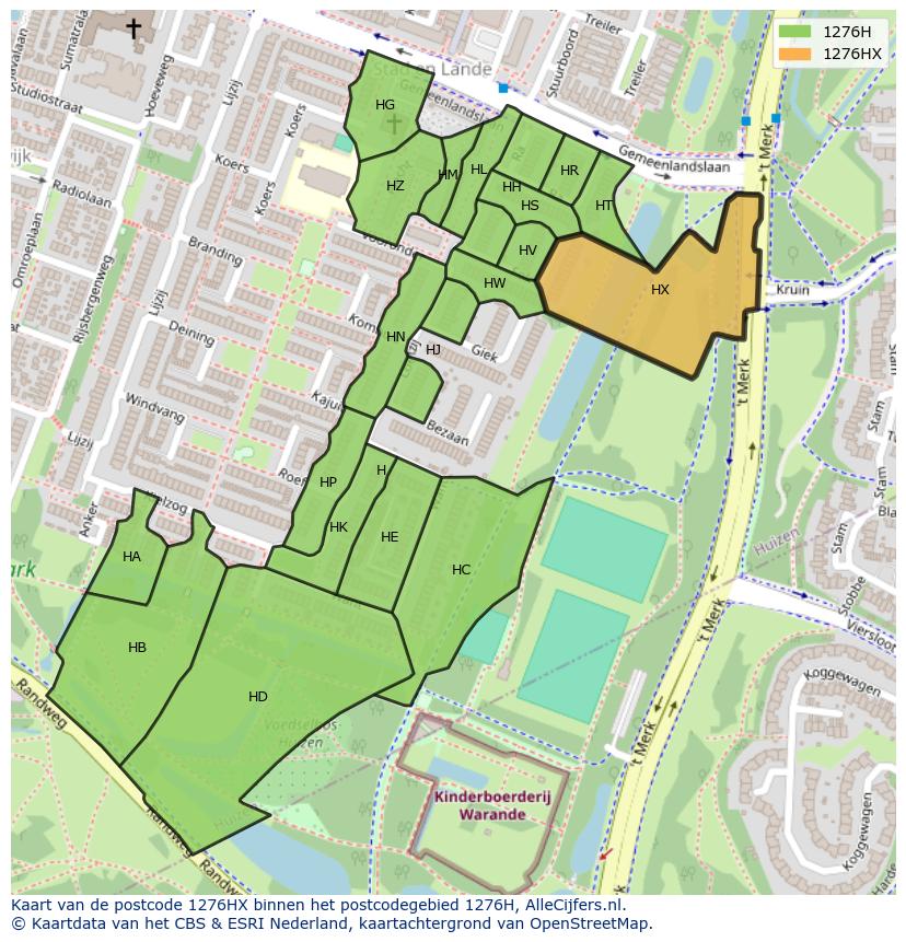 Afbeelding van het postcodegebied 1276 HX op de kaart.