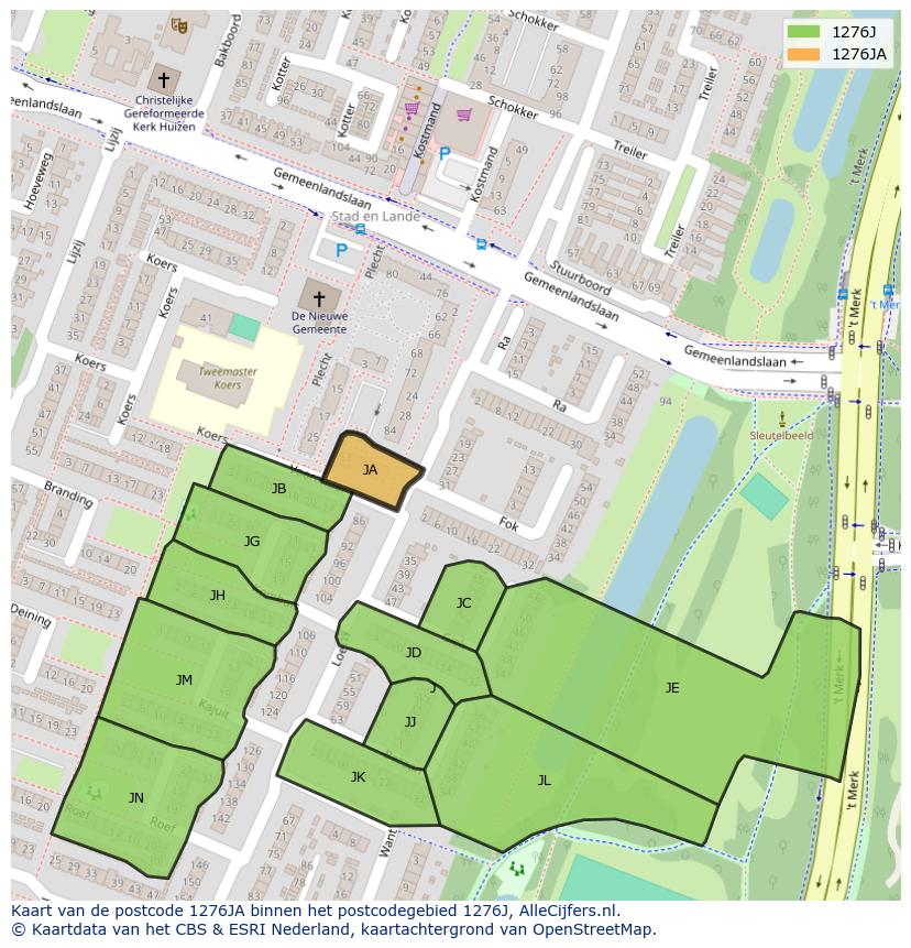Afbeelding van het postcodegebied 1276 JA op de kaart.
