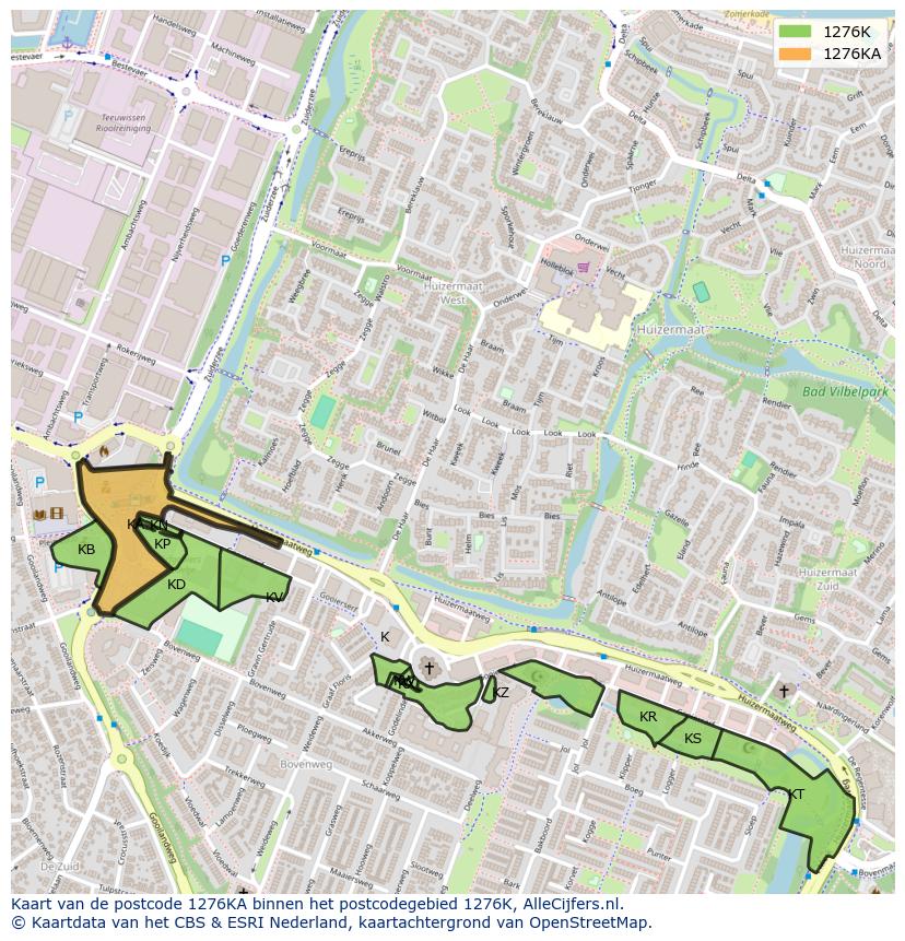 Afbeelding van het postcodegebied 1276 KA op de kaart.