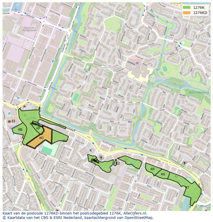 Afbeelding van het postcodegebied 1276 KD op de kaart.