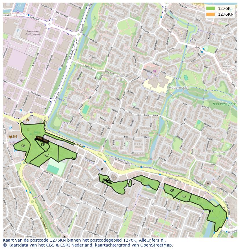 Afbeelding van het postcodegebied 1276 KN op de kaart.