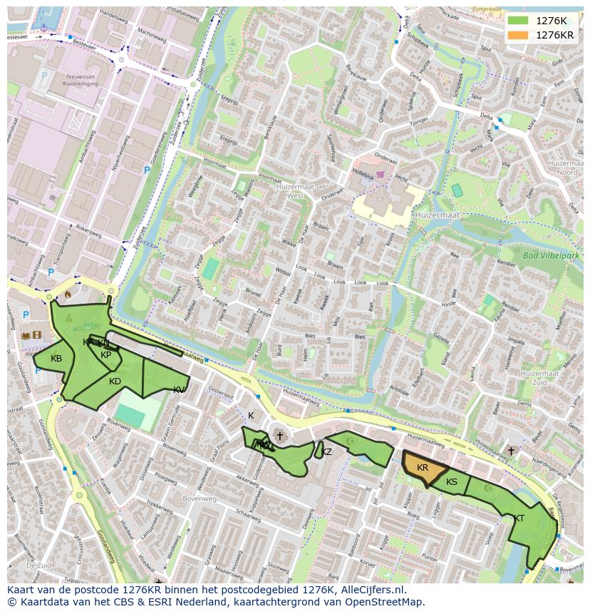 Afbeelding van het postcodegebied 1276 KR op de kaart.