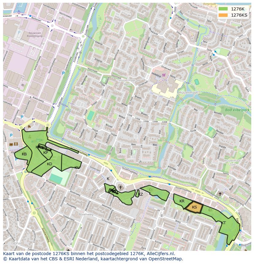 Afbeelding van het postcodegebied 1276 KS op de kaart.