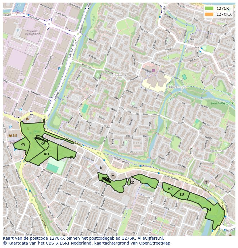 Afbeelding van het postcodegebied 1276 KX op de kaart.