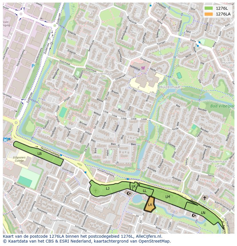 Afbeelding van het postcodegebied 1276 LA op de kaart.